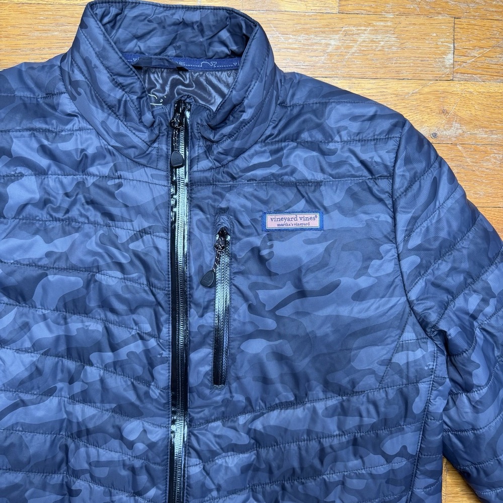Vineyard Vines Performance Camo Puffer Jacket Mens Medium Gray Blue (Fits Small)